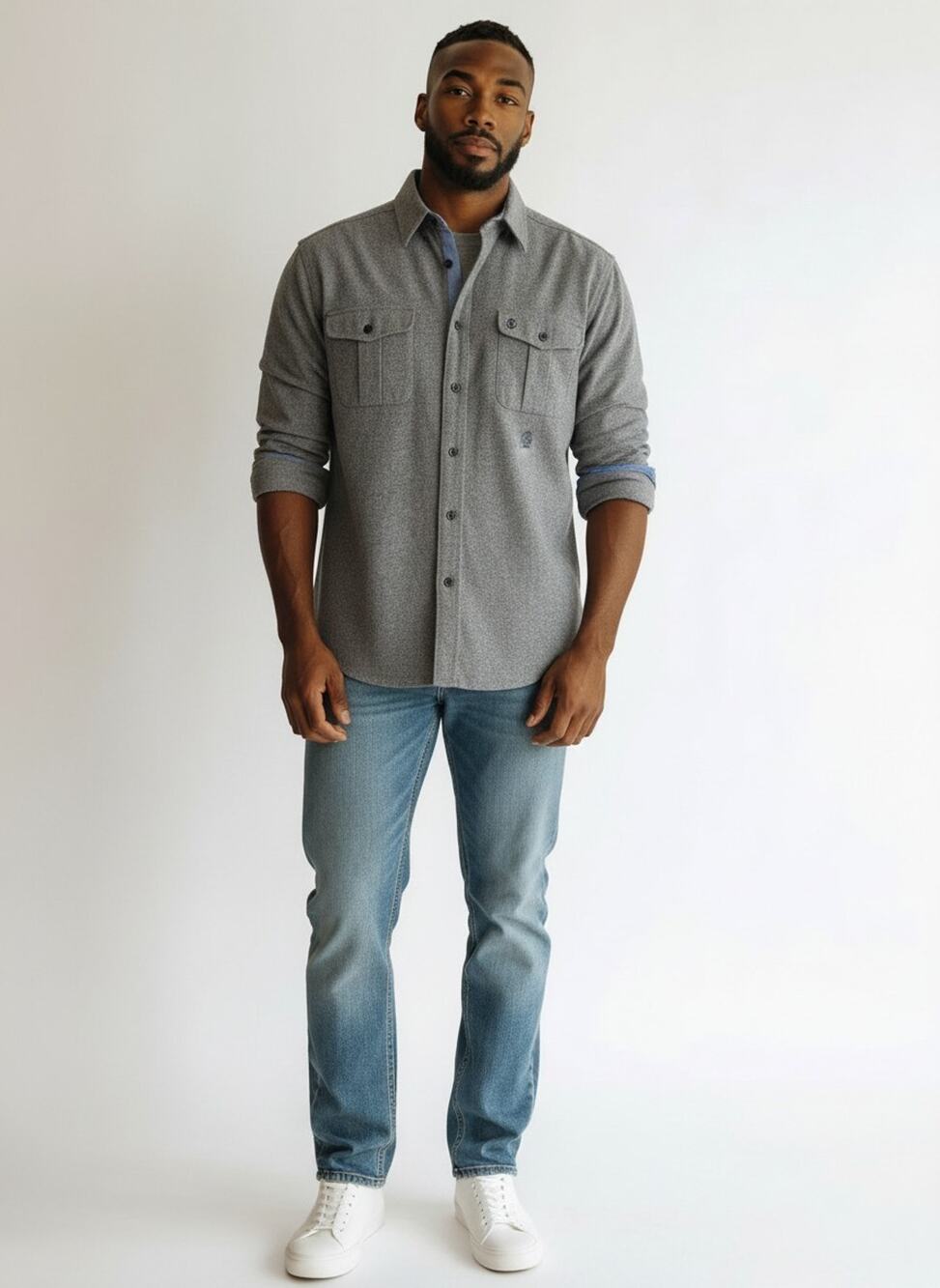 Tommy Hilfiger Gray Button Down Shirt XL 100 Cotton Overshirt Shacket Unisex